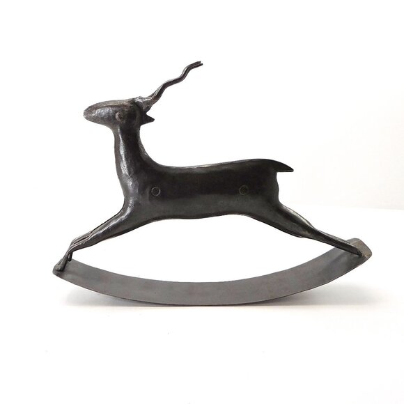 2 Rustic Metal Rocking Antelope Deer Reindeer Figurines Folk Art Farmhouse MCM - Picture 3 of 6